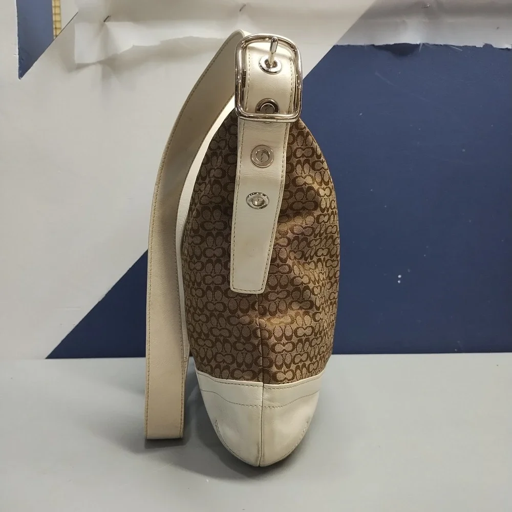 Coach Signature Shoulder Bag Women Multi Printed Leather Canvas Detachable Strap